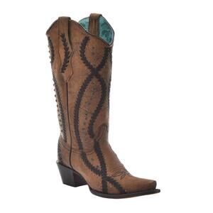NEW CORRAL women's embroidery crystals and studs snip toe cowgirl boots in brown